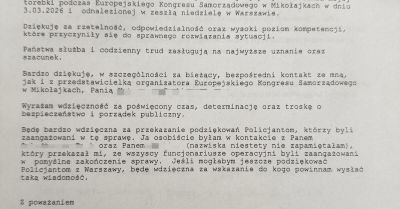 Podziękowania dla mrągowskich kryminalnych za skuteczną akcję